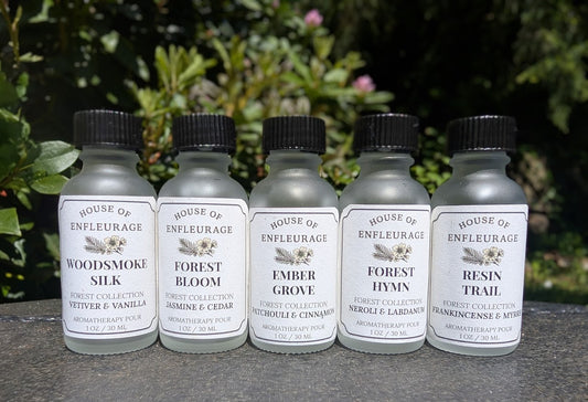 Forest Aromatherapy Pour Set – 5 Wildcrafted Essential Oil Blends (1 oz each)